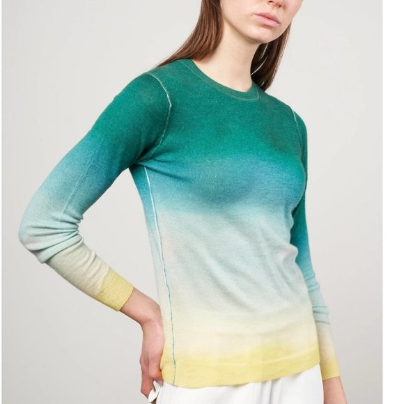 Paychi Guh Watercolor Green Yellow Worsted Cashmere Sweater Size XS - Picture 4 of 12